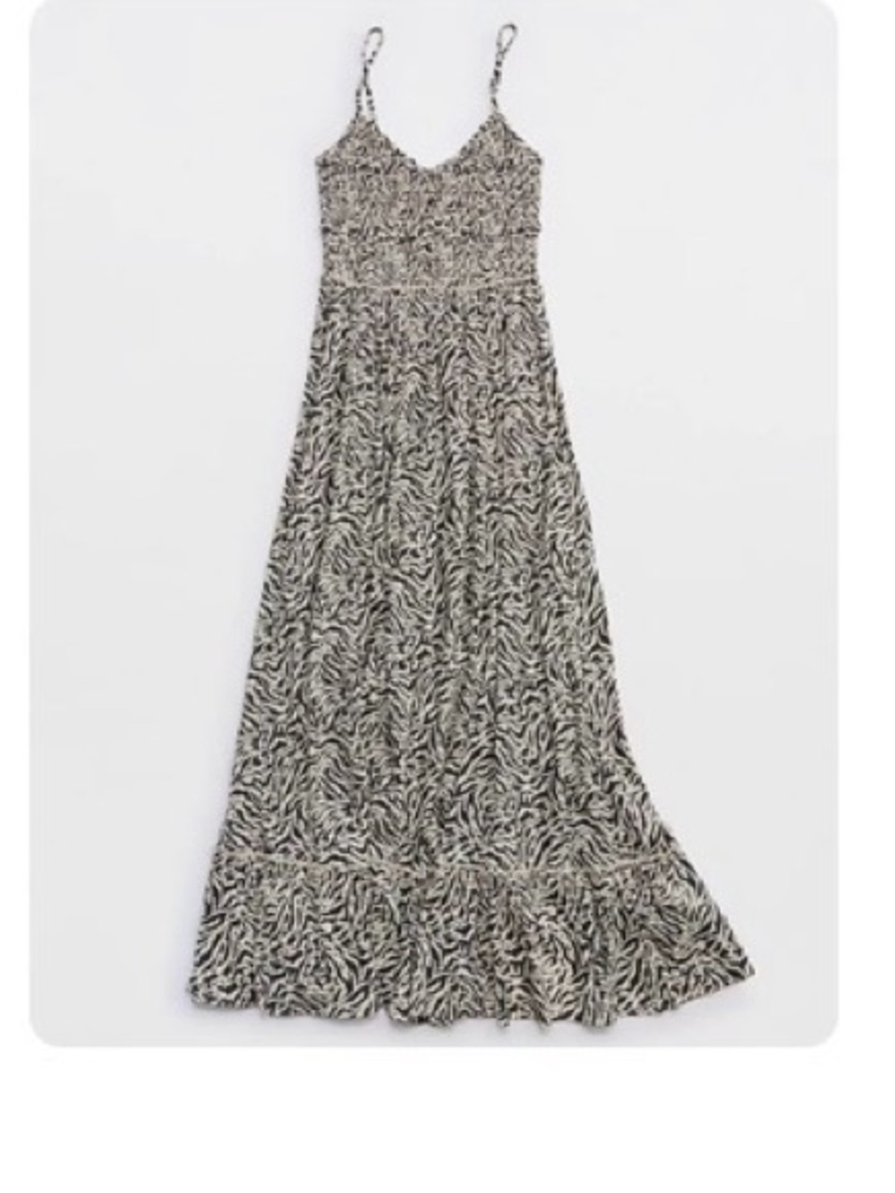 aerie Black and White Smocked Maxi Dress with Abstract Print